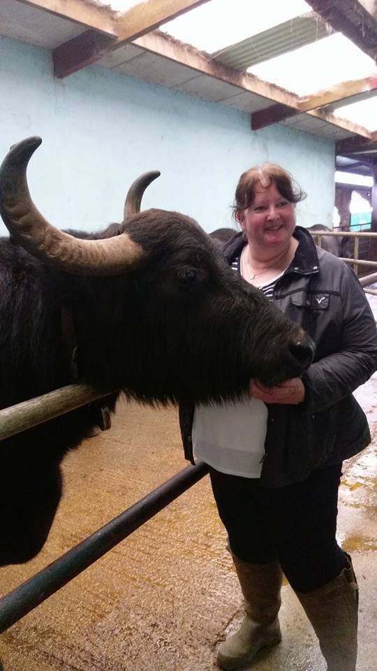 Michelle Chappell with a buffalo.
