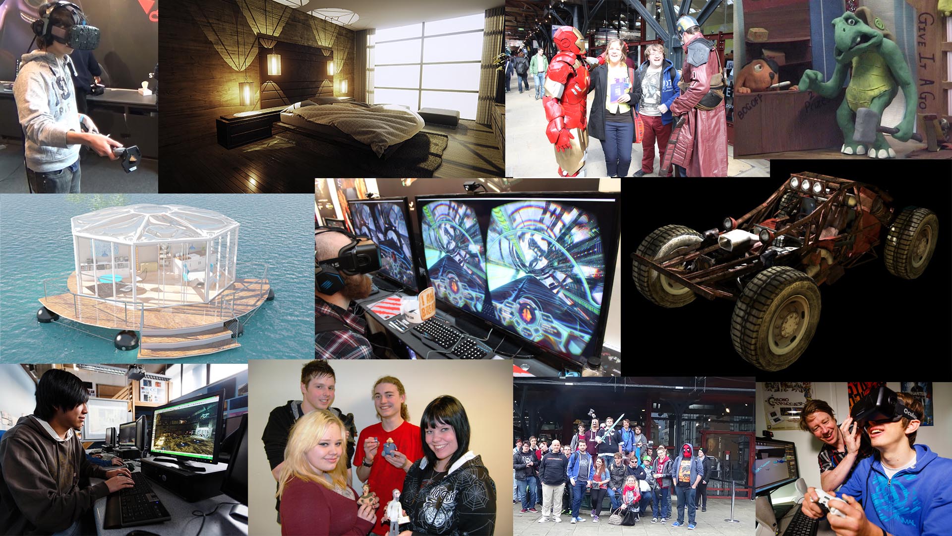 Collage of pictures from games design at Cornwall College.
