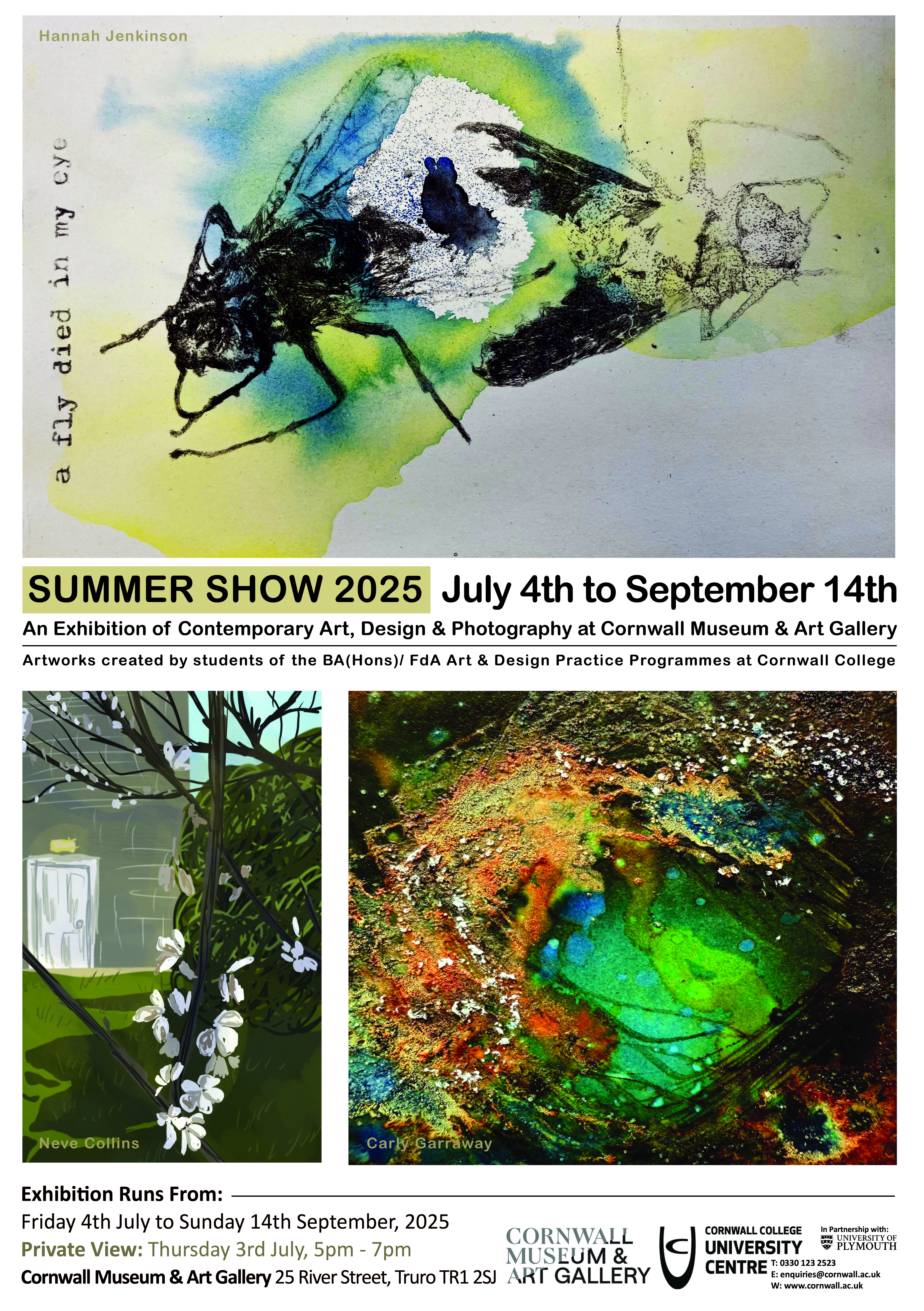 Poster advertising the Cornwall College's Summer Show at the Cornwall Museum and Art Gallery.
